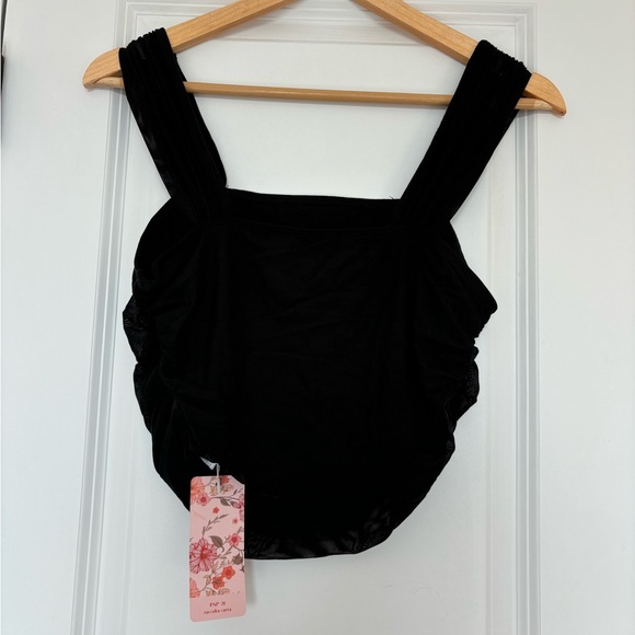 Shein Mesh Black Ruched Square Neck Tank Top Size Large NWT - Picture 3 of 4